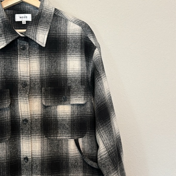 NEED SUPPLY LONG WOOLY PLAID SHACKET L - Picture 3 of 5